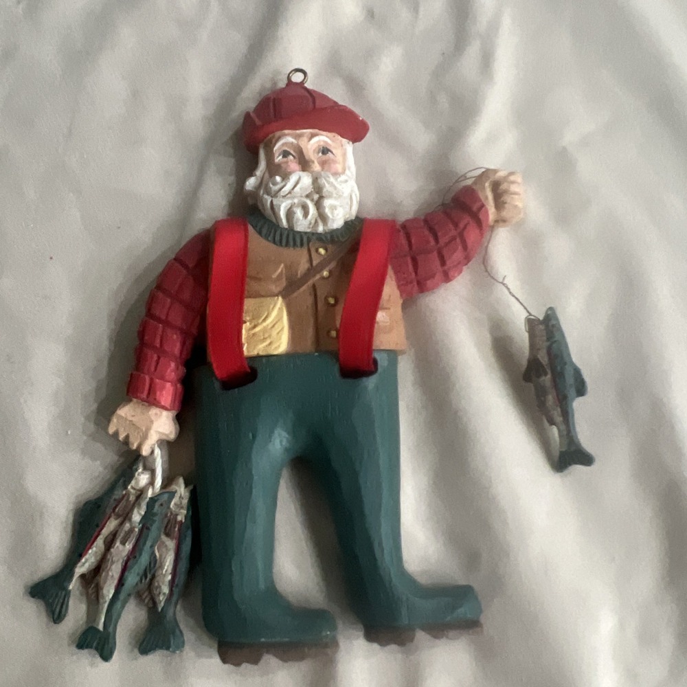 MIDWEST IMPORTERS CHRISTMAS ORNAMENT FISHING JOINTED SANTA FISH